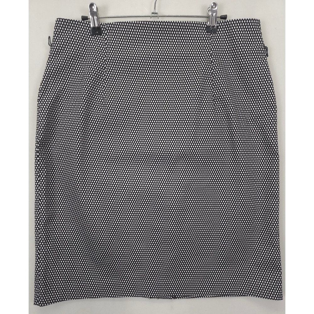 Worthington Pencil Skirt Women 14 Black White Polka Dot Stretch Career Work